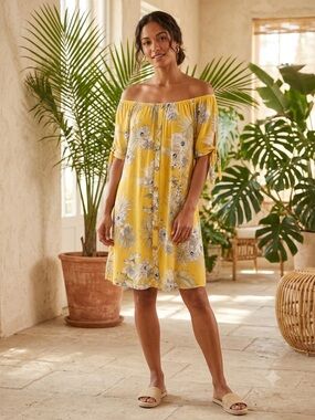 Mlle Gabrielle Yellow Floral Off-Shoulder Midi Dress